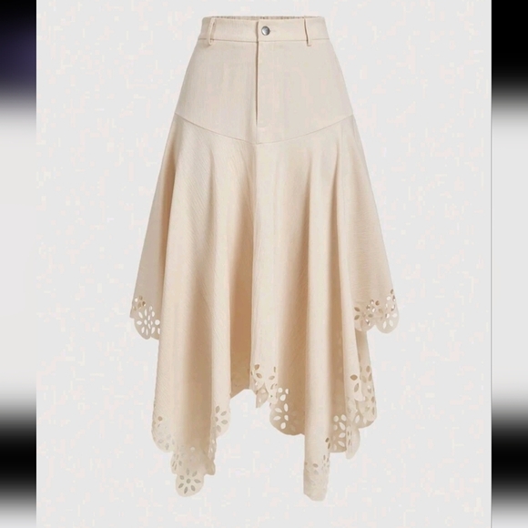 Khaki Uneven Hem Burnout Skirt
